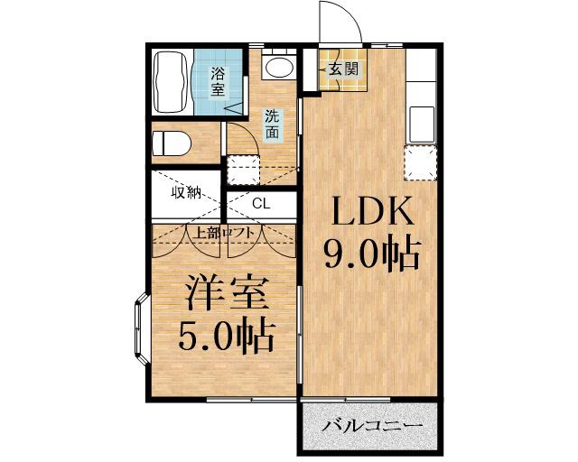 サンコーポ千原台B棟(1LDK/2階)の間取り写真