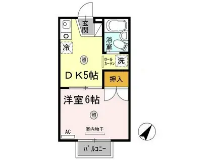 メイゾンベルサB(1DK/1階)の間取り写真