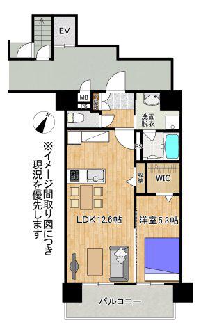 PARADISO大津B棟(1LDK/11階)の間取り写真