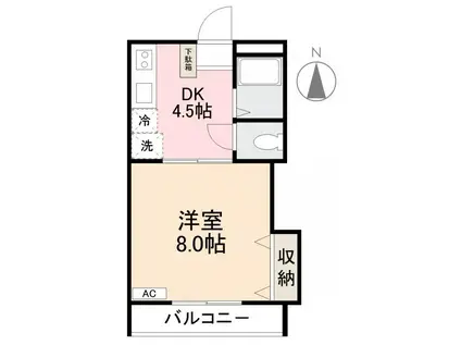 クレイドル木太II(1DK/2階)の間取り写真