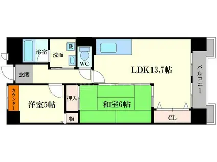 キオプラザ天満橋(2LDK/14階)の間取り写真