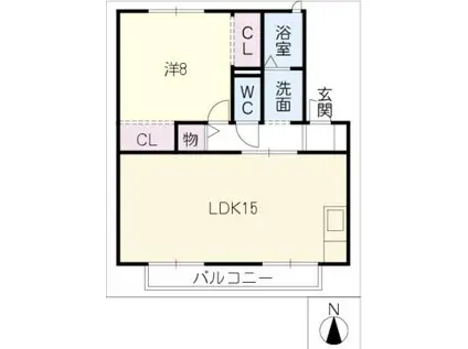 グリンパレス天神(1LDK/2階)の間取り写真