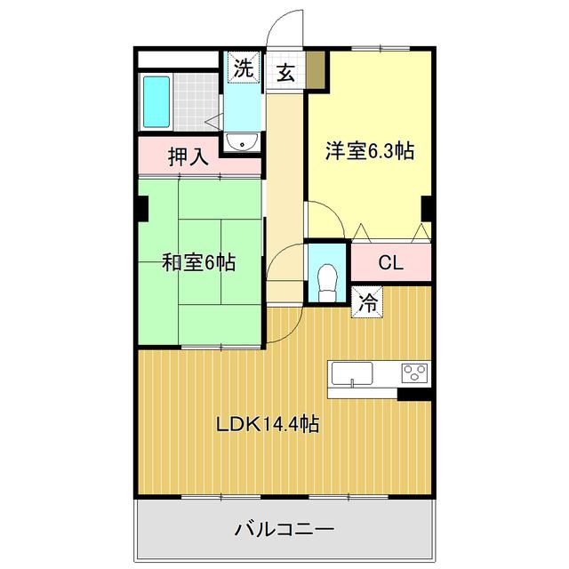 フィネス南川添(2LDK/1階)の間取り写真