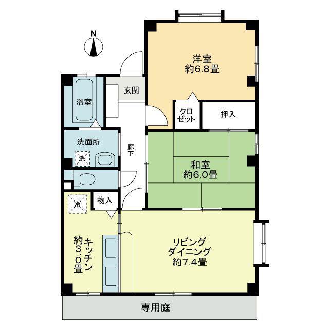 フォブールひうち(2LDK/1階)の間取り写真