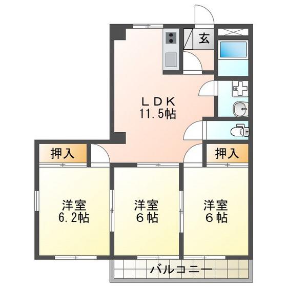 メゾンソルジェンテ(3LDK/3階)の間取り写真