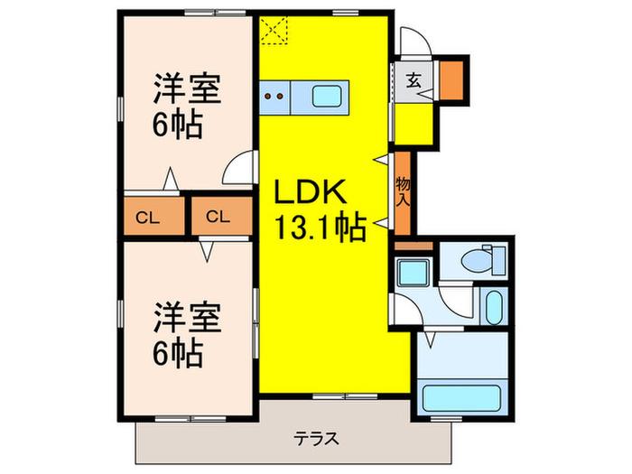 LUNA SOLE宝塚(2LDK/1階)の間取り写真
