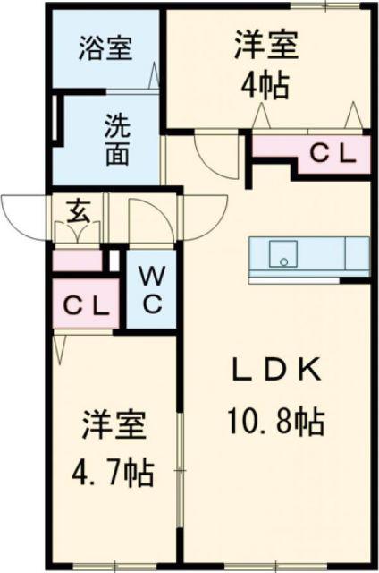 センチュリー日の出(2LDK/4階)の間取り写真