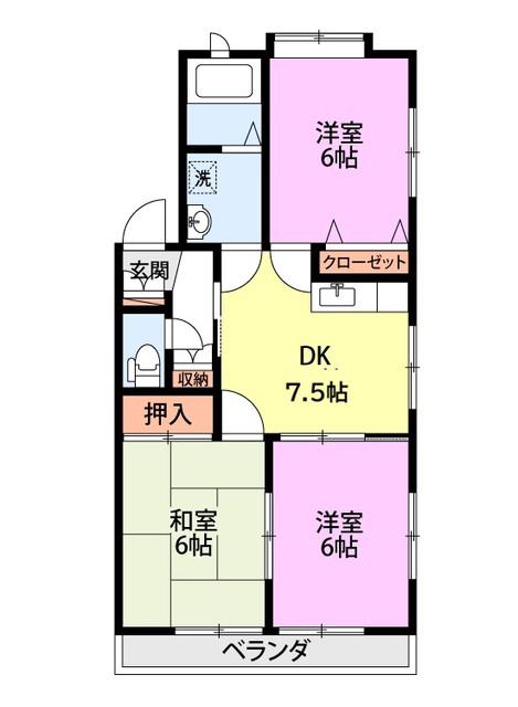 レジデンスK(3DK/2階)の間取り写真
