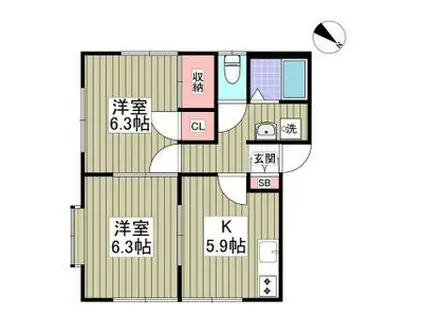 ハイツ下原A(2K/1階)の間取り写真