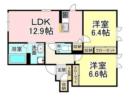 グリーントリニティーB棟(2LDK/1階)の間取り写真