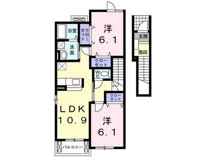 カーサ はぴねすB(2LDK/2階)の間取り写真