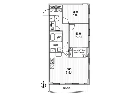 コスモリード菊川(2LDK/4階)の間取り写真