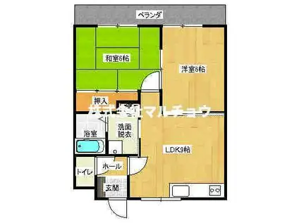 衣笠キャスルハイツ(2LDK/4階)の間取り写真