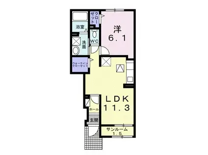 マーベラス坂ノ市II(1LDK/1階)の間取り写真