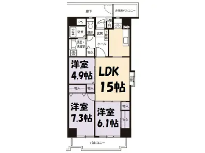 アーバニア鶴舞第2(3LDK/3階)の間取り写真