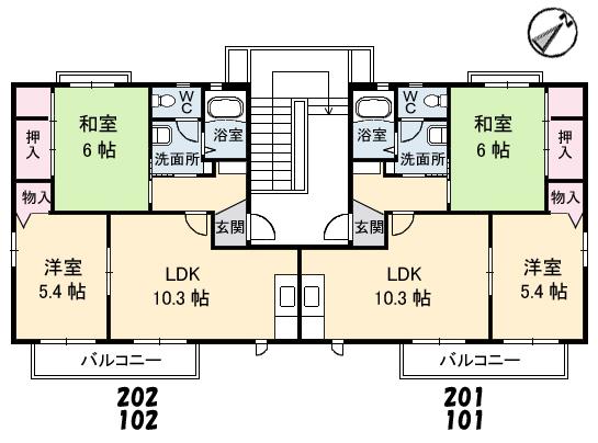スターガーデン長府ステラ(2LDK/1階)の間取り写真