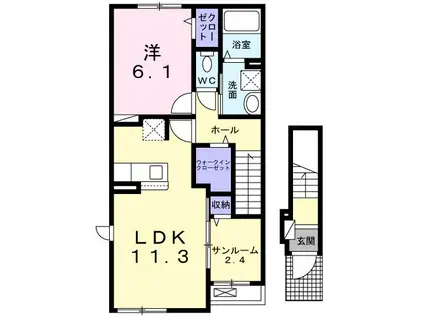 ウェルス 松江北(1LDK/2階)の間取り写真