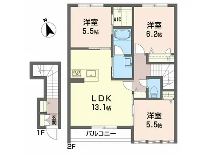 シャーメゾン ルポール 西野(3LDK/2階)の間取り写真