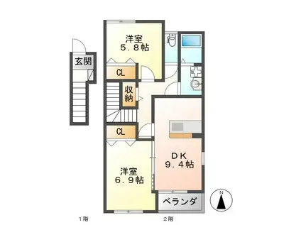 クイットネス・ナカ(2LDK/2階)の間取り写真