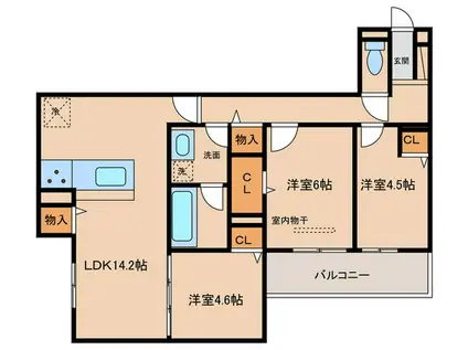 トリシア下大利(3LDK/2階)の間取り写真