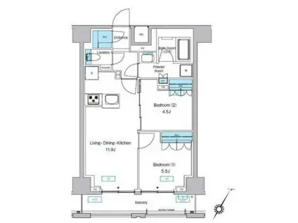 プレディアコート森下テラス(2LDK/9階)の間取り写真