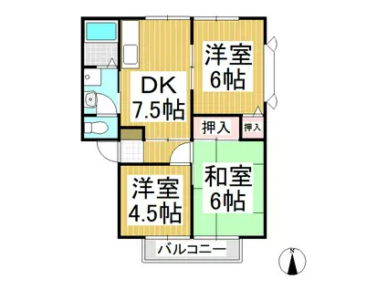 サンビレッジ梨ノ木 C棟(3DK/1階)の間取り写真