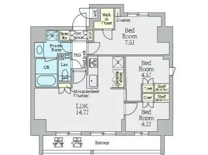 クレストコート上野(3LDK/14階)の間取り写真