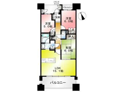 プラウド野並(3LDK/6階)の間取り写真
