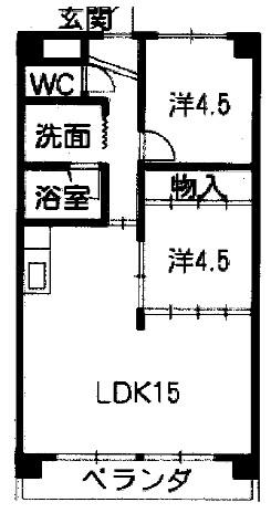 高針中央マンション(2LDK/4階)の間取り写真