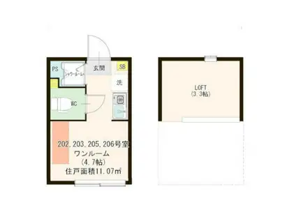 ハーモニーテラス・FIOREIII(ワンルーム/2階)の間取り写真