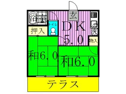 立野ハイツB棟(2DK/1階)の間取り写真