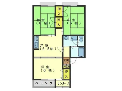 ベルクレージュ・FUJINAGA B棟(3DK/2階)の間取り写真