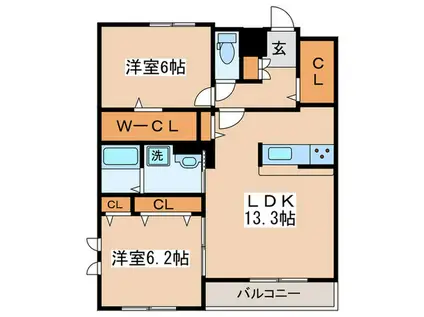 デザフィーオ(2LDK/3階)の間取り写真