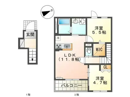リオーネ富野(2LDK/2階)の間取り写真