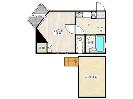 コンパートハウス唐人町(1K/2階)の間取り写真