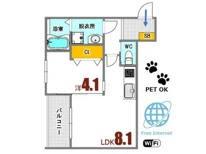 ロンディネ(1LDK/1階)の間取り写真