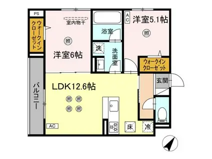 D-ROOM板付(2LDK/1階)の間取り写真