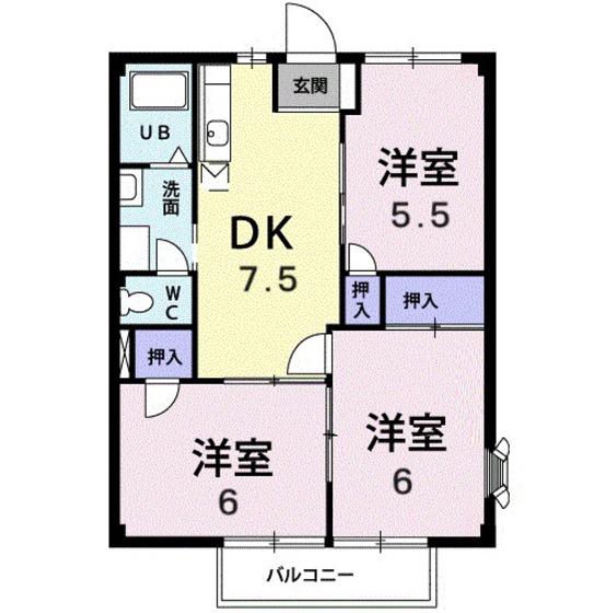 ニューシティ山嵜(3DK/1階)の間取り写真