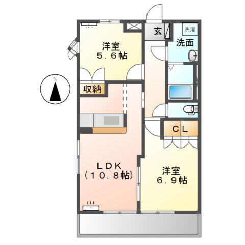 シャローム(2LDK/2階)の間取り写真