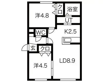 プリオール月寒東(2LDK/1階)の間取り写真