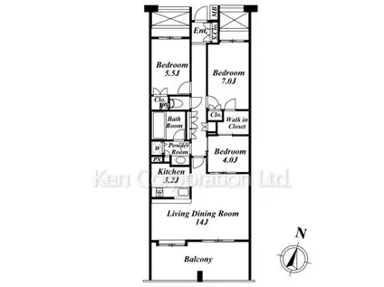 クリオレミントンハウス横濱山手(3LDK/2階)の間取り写真