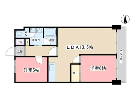 竹鼻ハイツ(2LDK/4階)の間取り写真