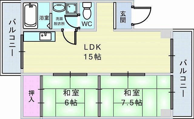 岡町ハイツ(2LDK/3階)の間取り写真