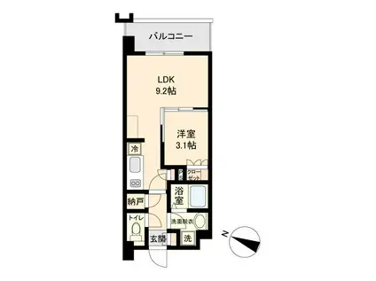 オープンブルーム二子(1LDK/6階)の間取り写真