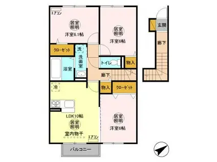 鹿島臨海鉄道 鹿島神宮駅 徒歩100分 2階建 築9年(3LDK/2階)の間取り写真