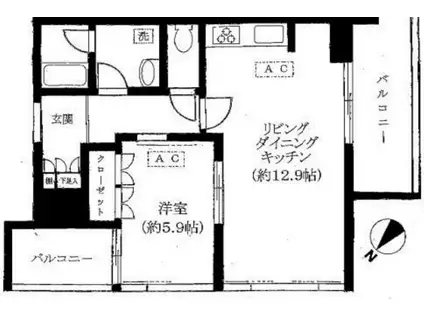 中目黒アリーナ(1LDK/6階)の間取り写真
