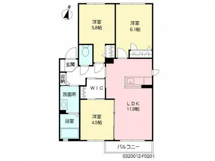 アルカンシェル F棟(3LDK/2階)の間取り写真