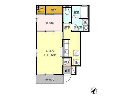 ルミエール大友A・B・C・D(1LDK/1階)の間取り写真