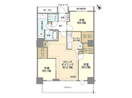 ステーションツインタワーズ糀谷 フロントウエスト(3LDK/8階)の間取り写真
