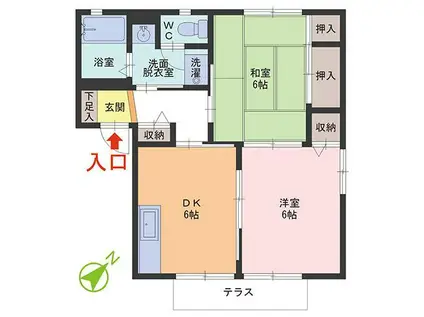 MAISONさくらII F棟(2DK/1階)の間取り写真